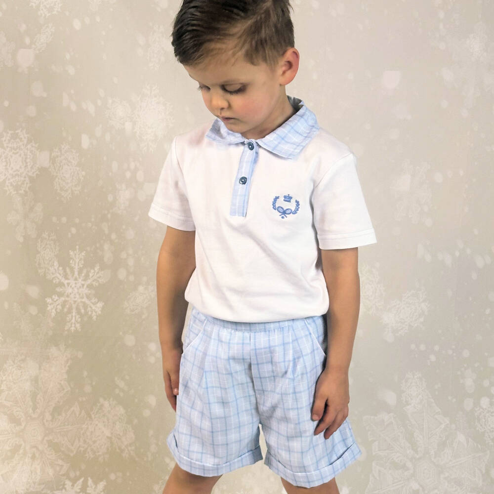 Beau KiD-Boys Blue Cotton Polo Shirt & Shorts Set | Childrensalon Outlet