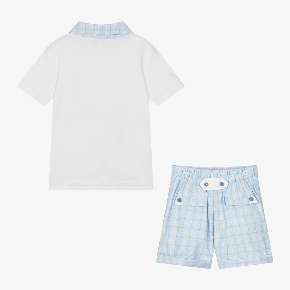 Beau KiD-Boys Blue Cotton Polo Shirt & Shorts Set | Childrensalon Outlet
