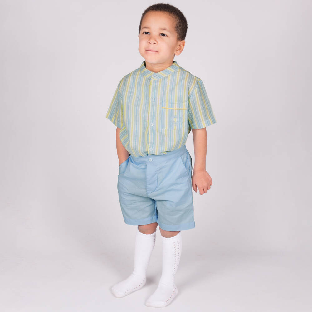 Beau KiD-طقم مخطط قطني أزرق للأولاد | Childrensalon Outlet