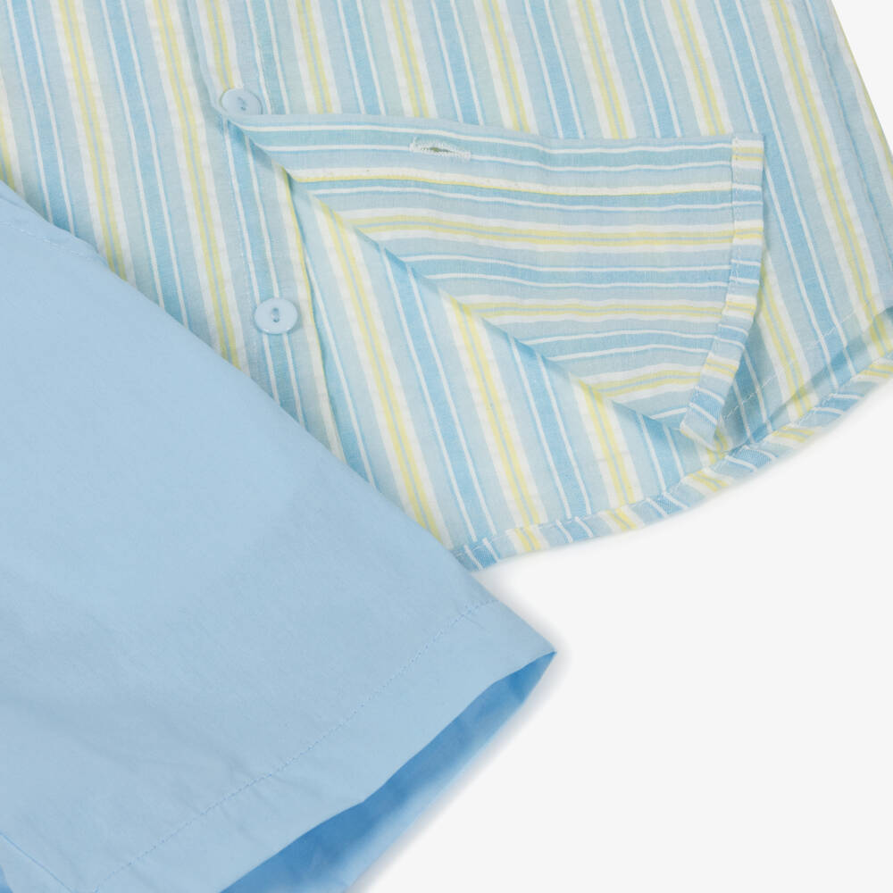 Beau KiD-طقم مخطط قطني أزرق للأولاد | Childrensalon Outlet