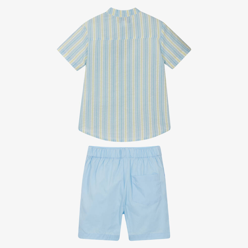 Beau KiD-طقم مخطط قطني أزرق للأولاد | Childrensalon Outlet