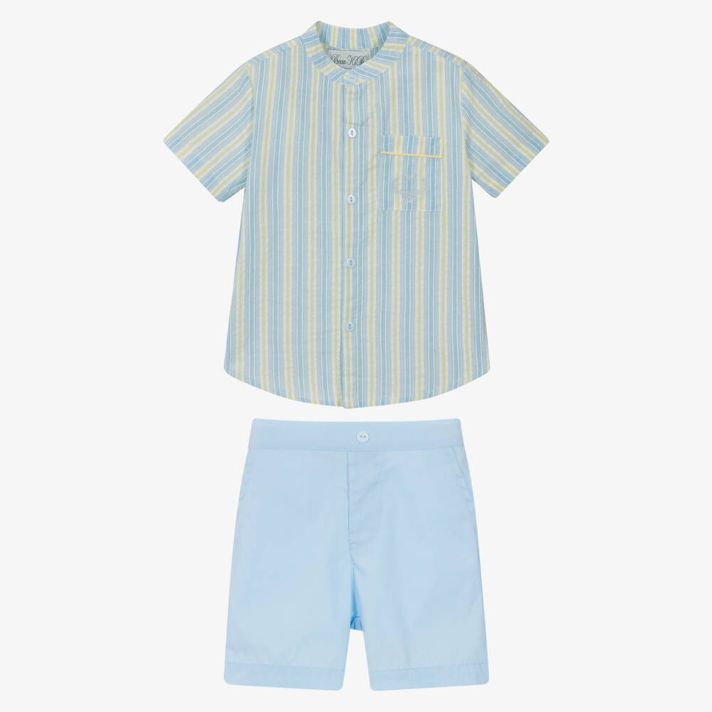 Beau KiD-طقم مخطط قطني أزرق للأولاد | Childrensalon Outlet