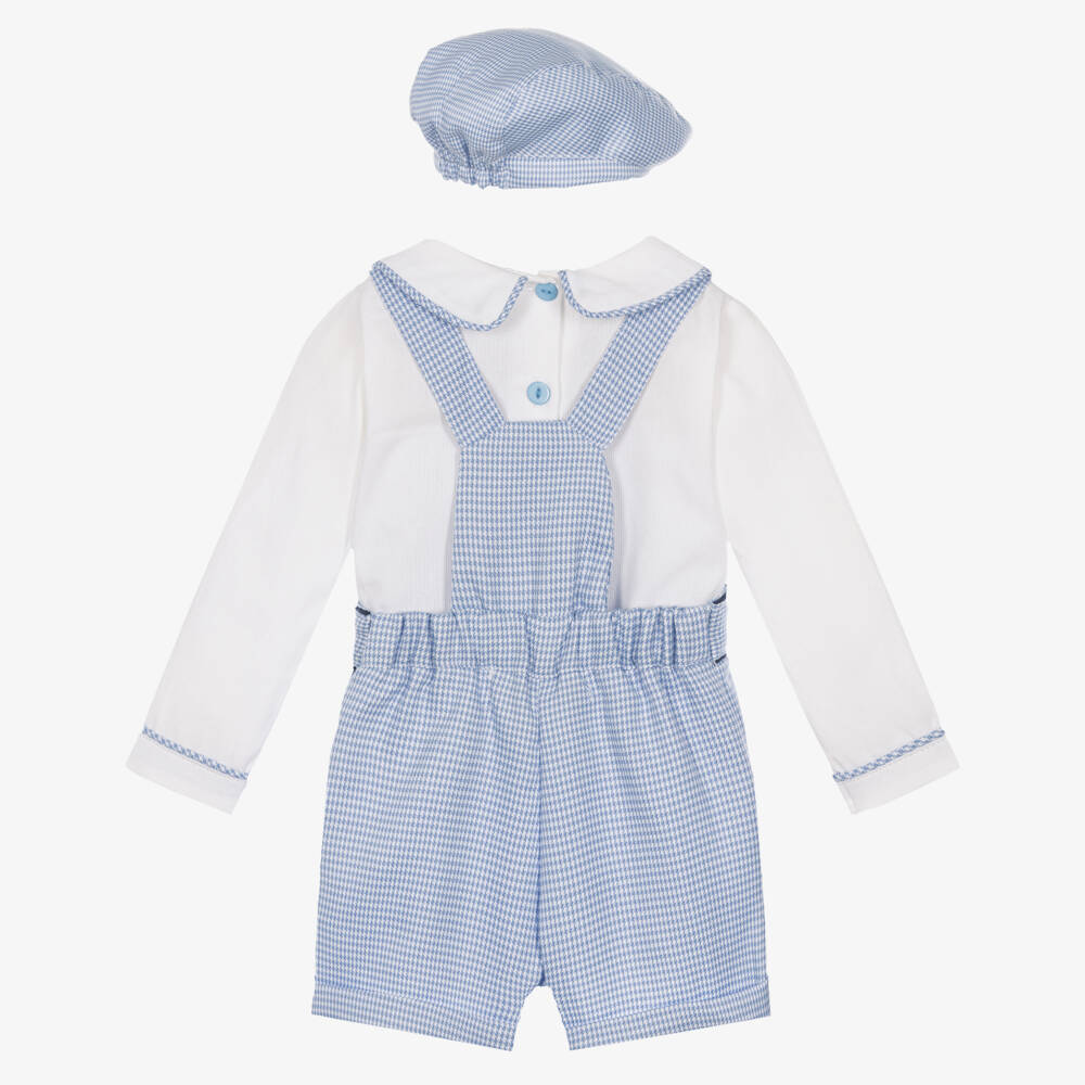 Beau KiD-Boys Blue Houndstooth Cap & Dungaree Set | Childrensalon Outlet