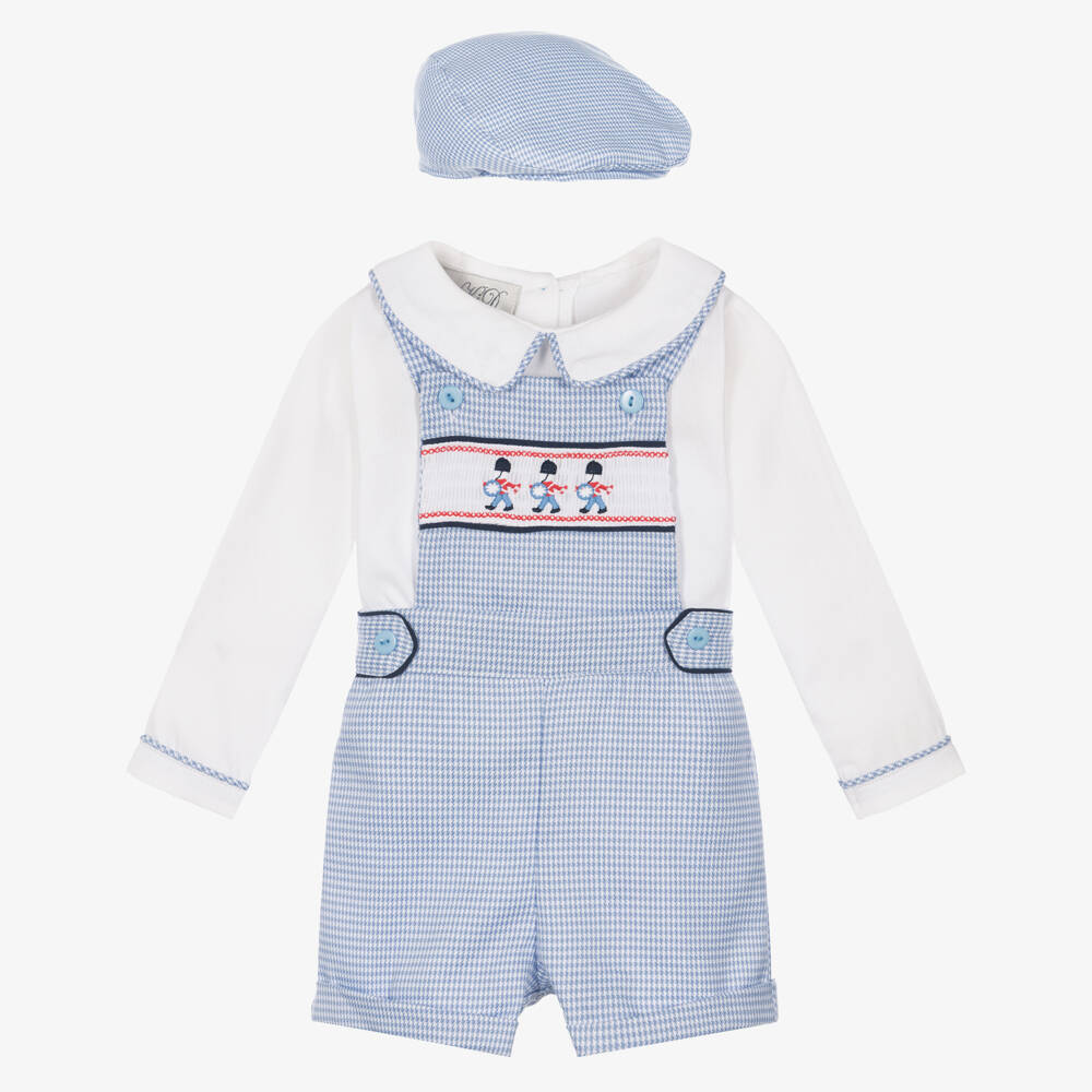 Beau KiD-Boys Blue Houndstooth Cap & Dungaree Set | Childrensalon Outlet