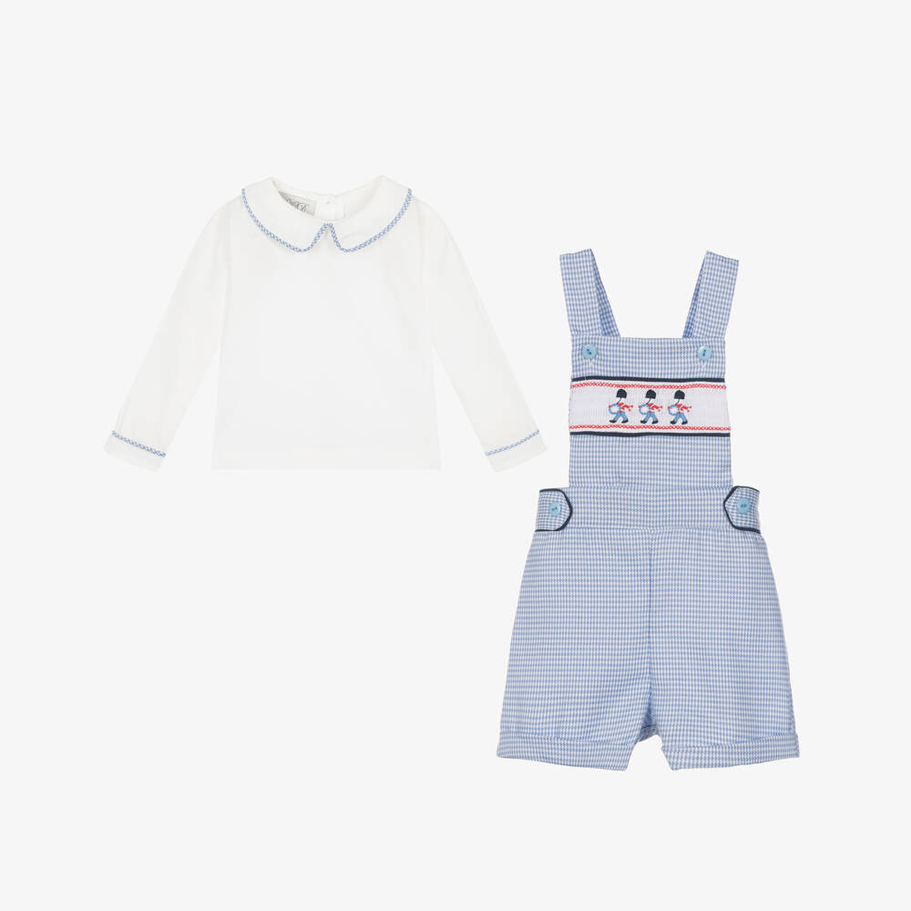 Beau KiD-Boys Blue Houndstooth Cap & Dungaree Set | Childrensalon Outlet