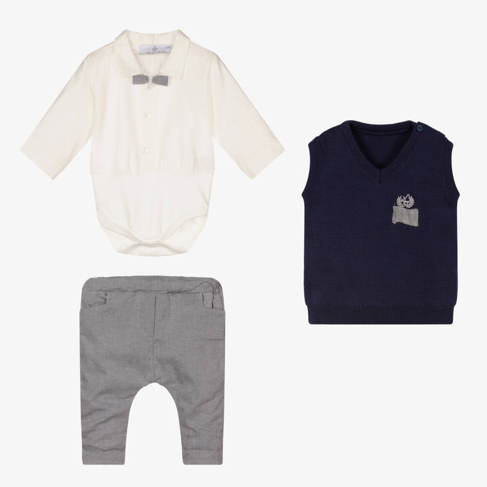 Beau KiD-طقم بنطلون محبوك أزرق للأولاد | Childrensalon Outlet