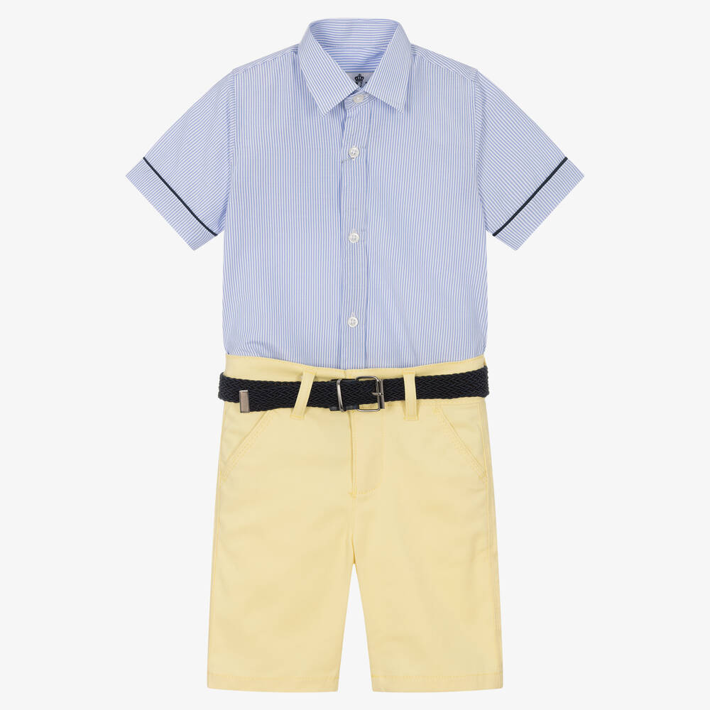 Beau KiD - Boys Blue Stripe & Yellow Shorts Set | Childrensalon