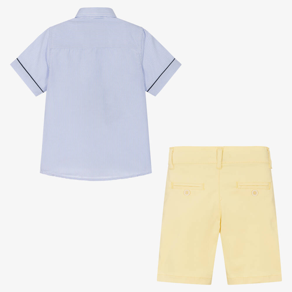 Beau KiD-Boys Blue Stripe & Yellow Shorts Set | Childrensalon Outlet