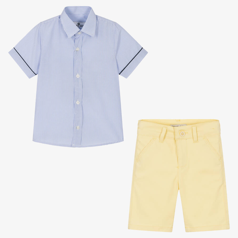 Beau KiD-Boys Blue Stripe & Yellow Shorts Set | Childrensalon Outlet