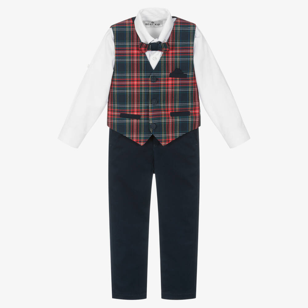 Beau KiD-Boys Blue Tartan Outfit Set | Childrensalon Outlet