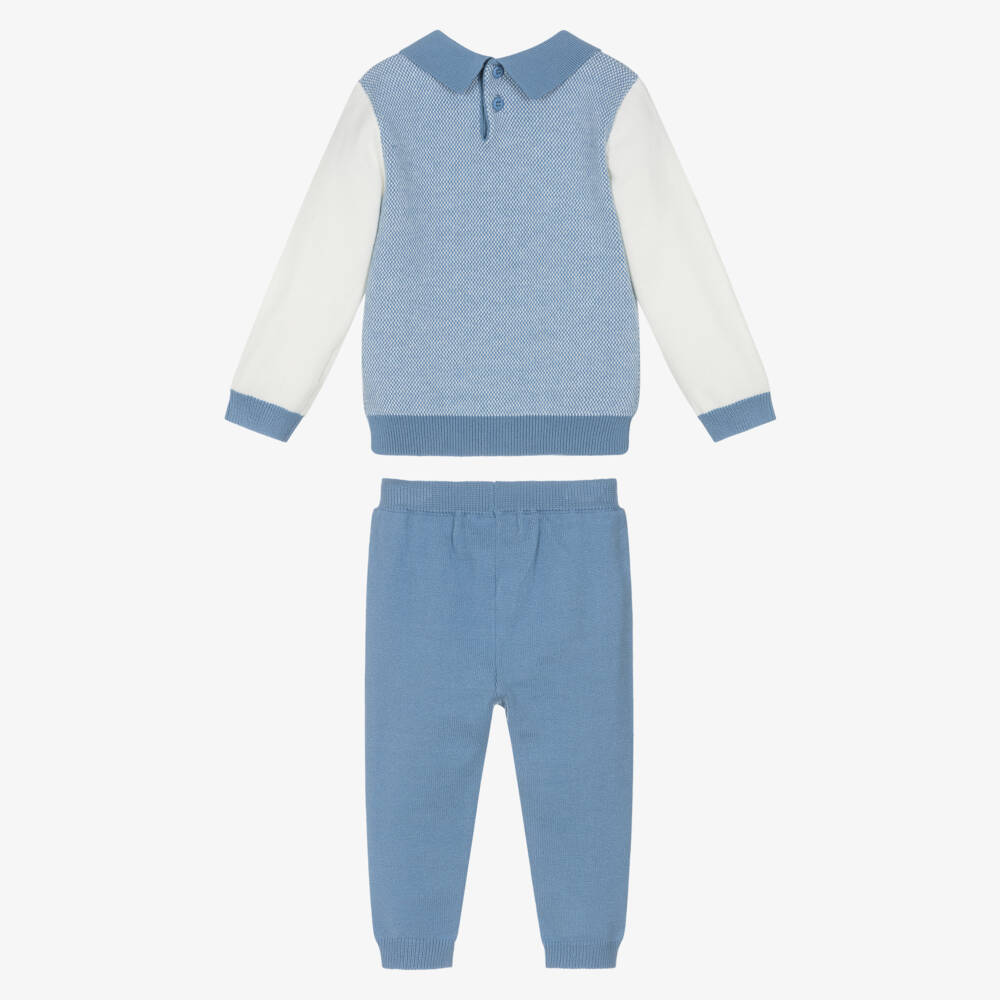Beau KiD-Boys Blue & White Knitted Trouser Set | Childrensalon Outlet