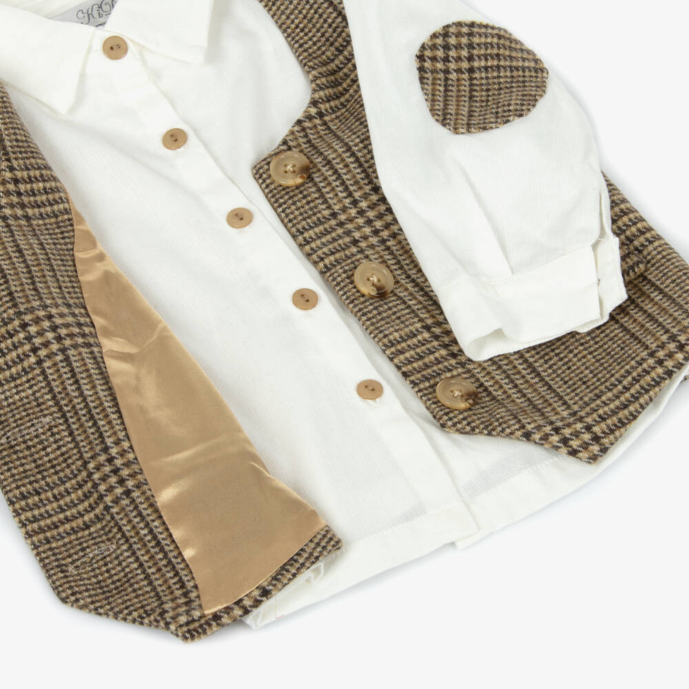 Beau KiD-Boys Brown & Ivory Checked Trouser Set | Childrensalon Outlet