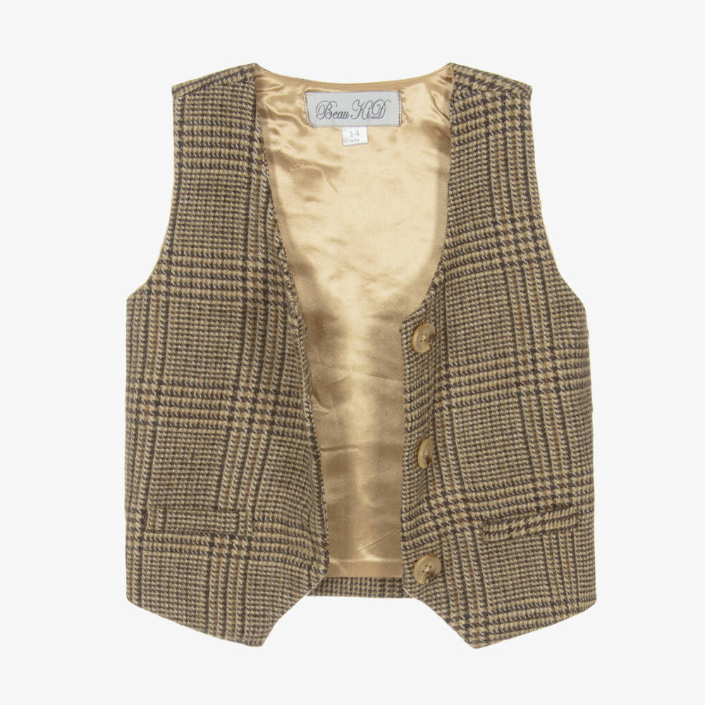 Beau KiD-Boys Brown & Ivory Checked Trouser Set | Childrensalon Outlet