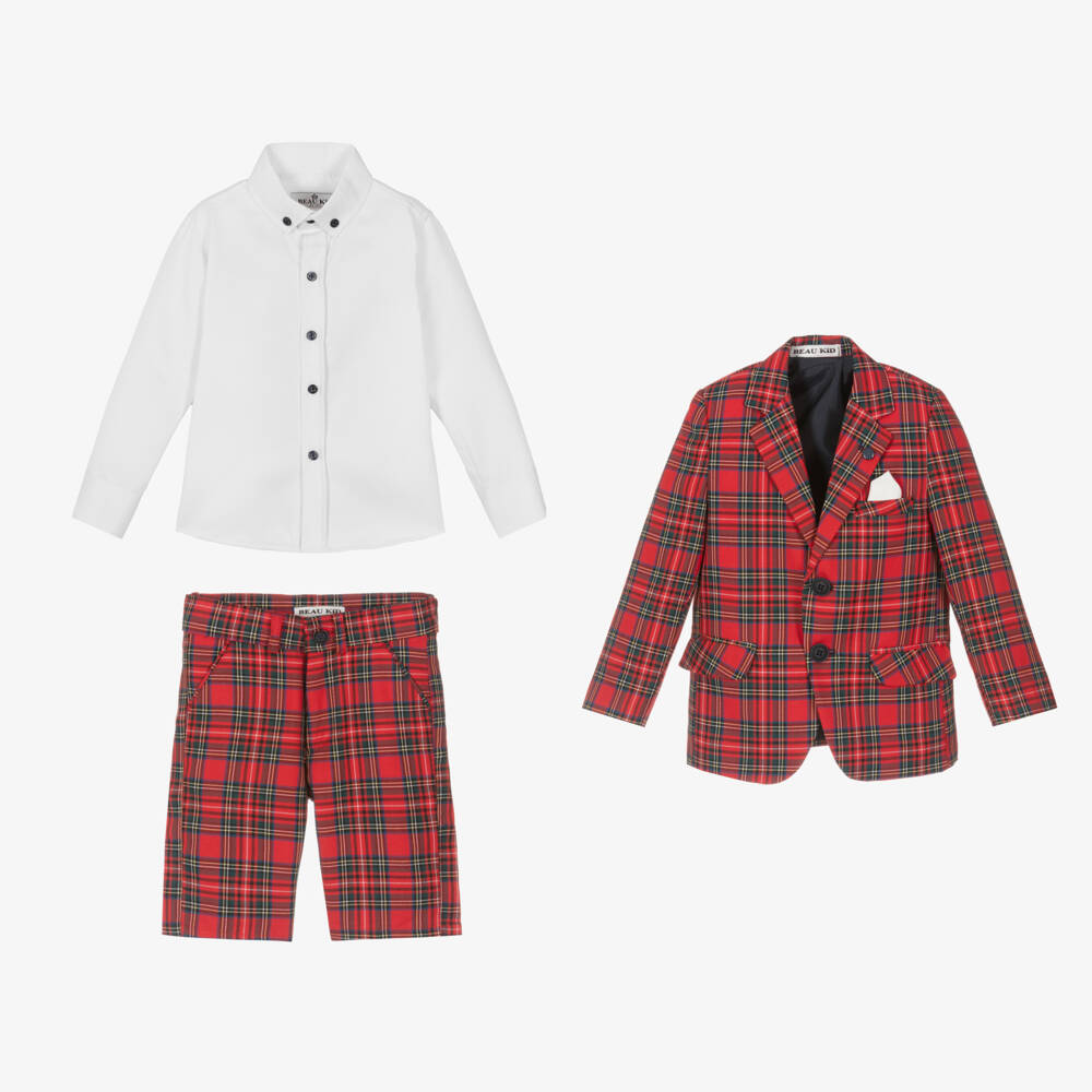 Beau KiD-Boys Classic Red Plaid Ensemble | Childrensalon Outlet