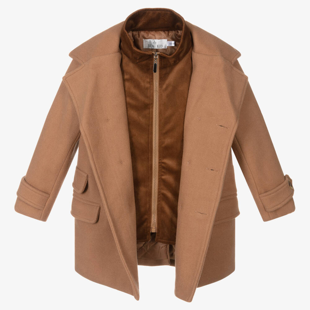 Beau KiD-Классическое бежевое пальто и кепка для мальчиков | Childrensalon Outlet