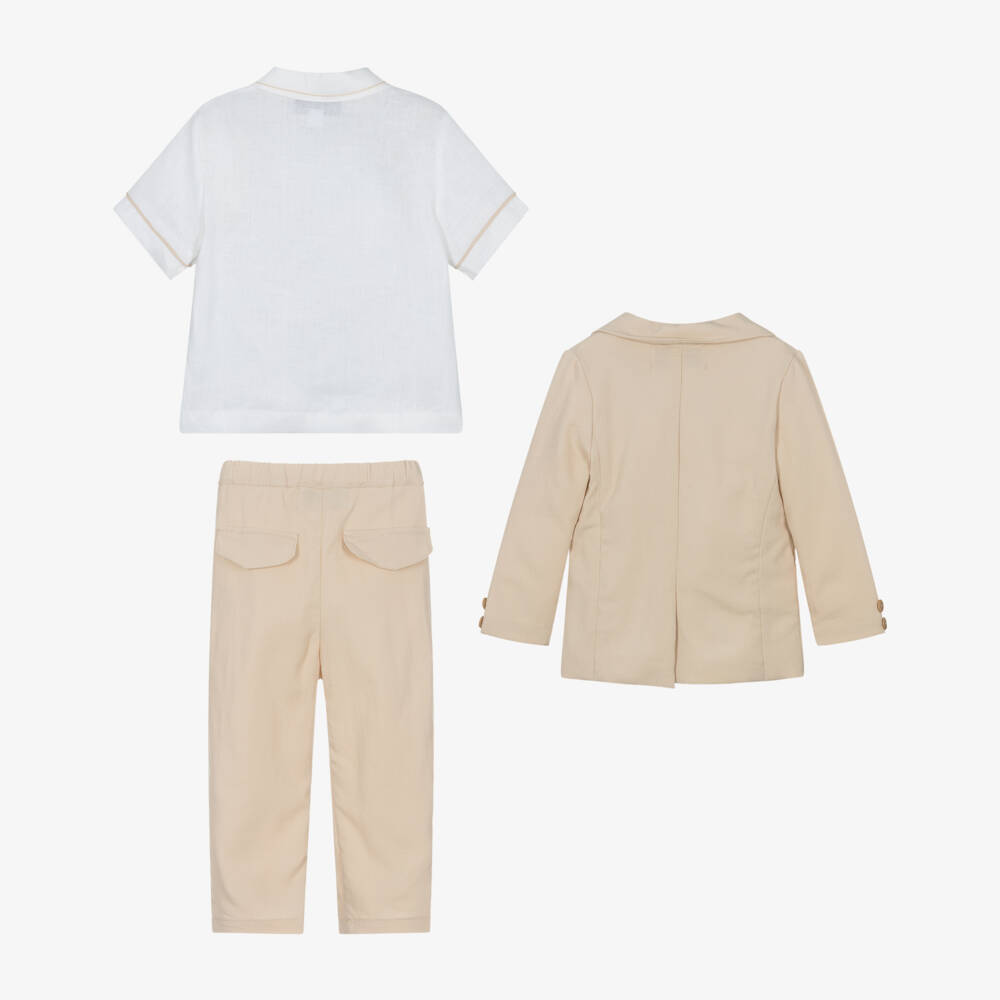 Beau KiD-Boys Elegant Beige Linen Ensemble | Childrensalon Outlet