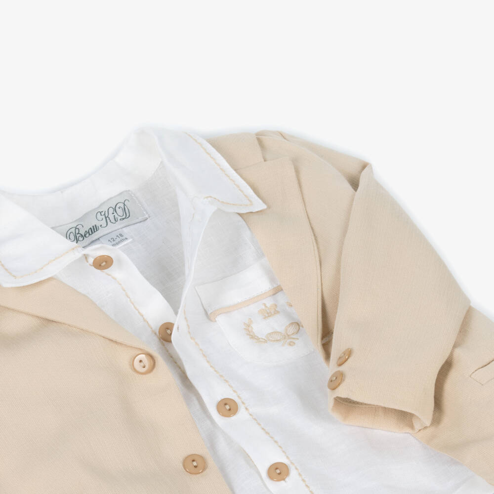 Beau KiD-Boys Elegant Beige Linen Ensemble | Childrensalon Outlet