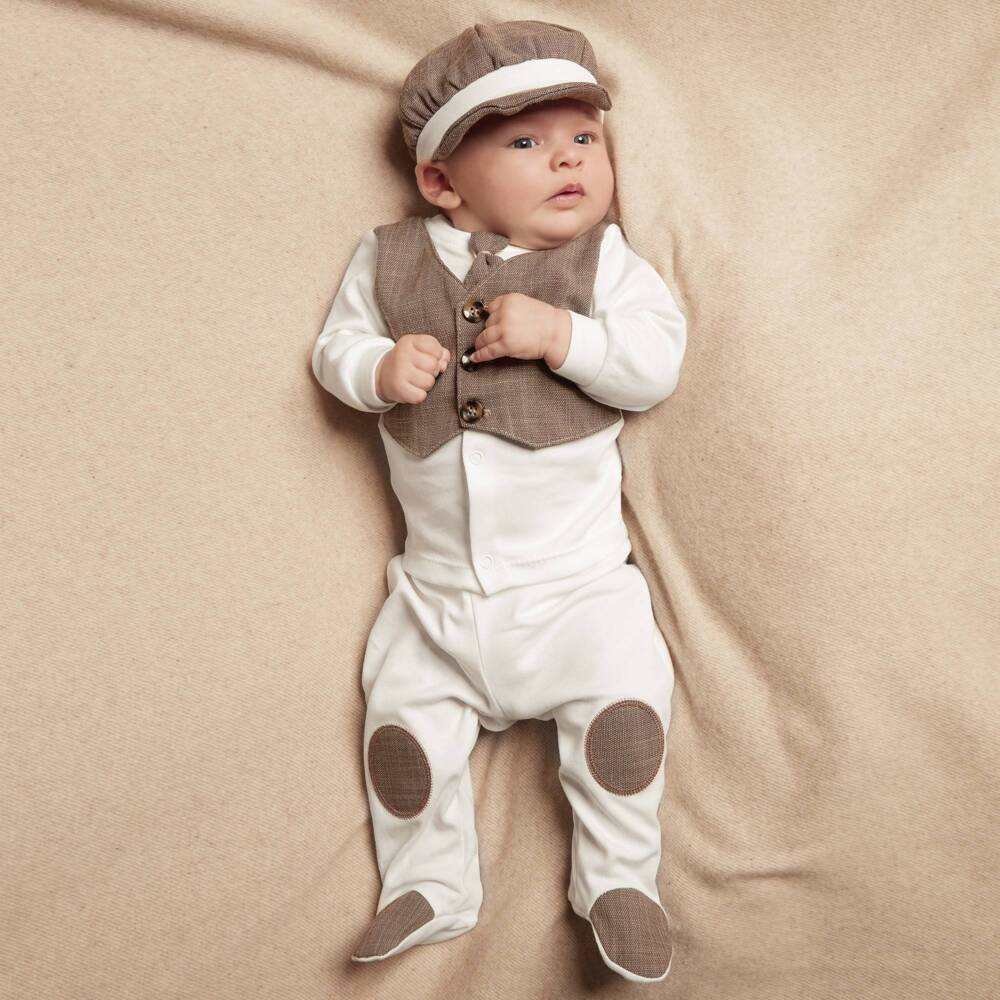 Beau KiD-Boys Ivory & Beige Babysuit Set | Childrensalon Outlet
