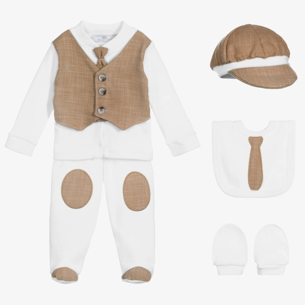 Beau KiD-Boys Ivory & Beige Babysuit Set | Childrensalon Outlet