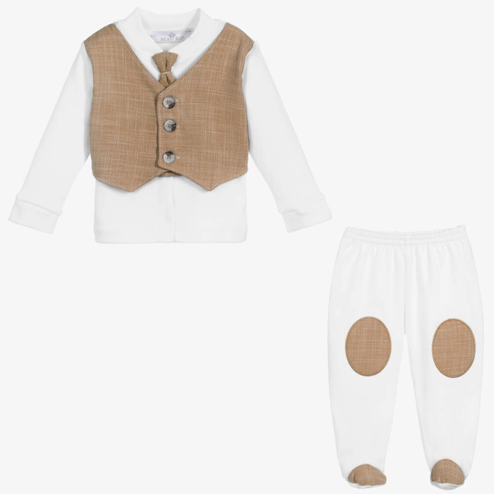 Beau KiD-Boys Ivory & Beige Babysuit Set | Childrensalon Outlet