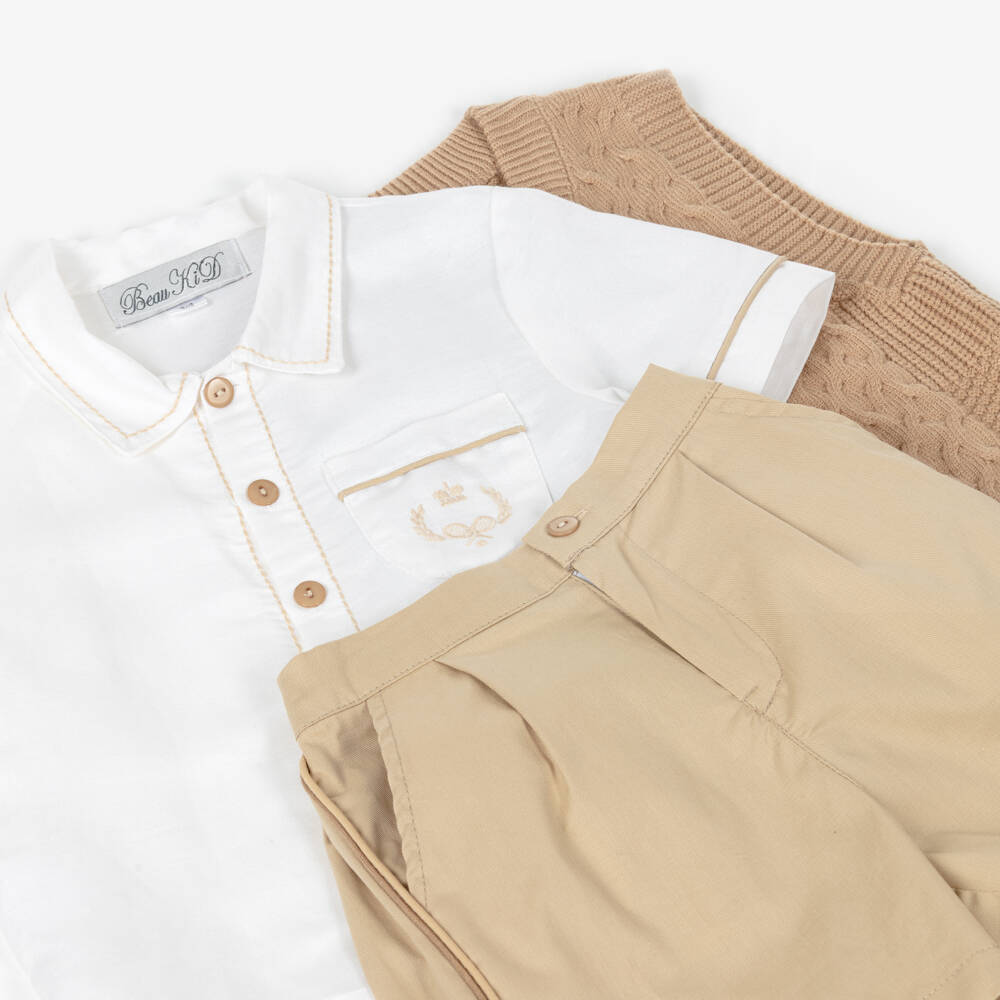Beau KiD-Boys Ivory & Beige Shorts Set | Childrensalon Outlet