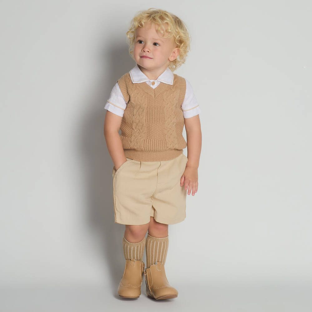 Beau KiD-Boys Ivory & Beige Shorts Set | Childrensalon Outlet
