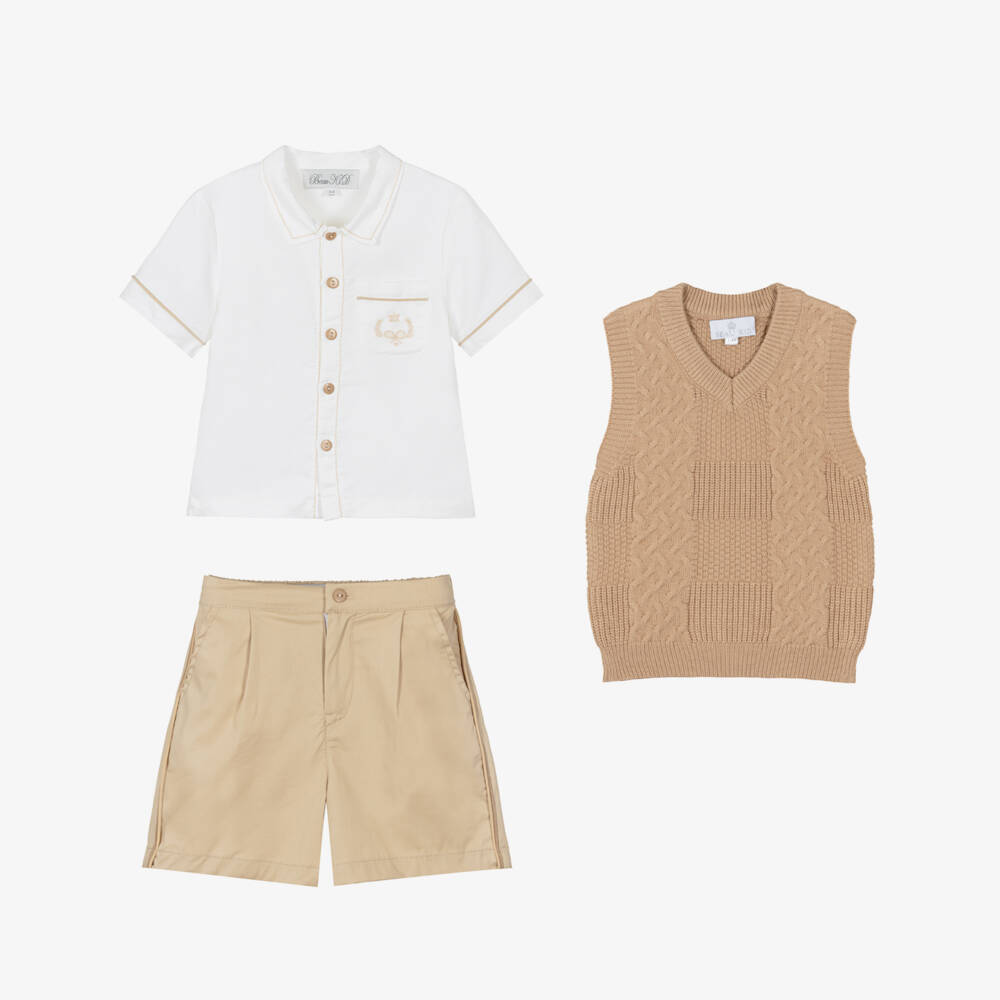 Beau KiD-Boys Ivory & Beige Shorts Set | Childrensalon Outlet