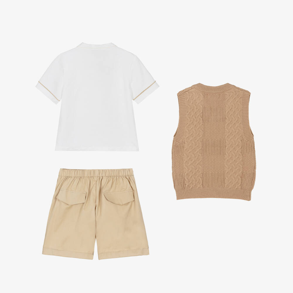 Beau KiD-Boys Ivory & Beige Shorts Set | Childrensalon Outlet