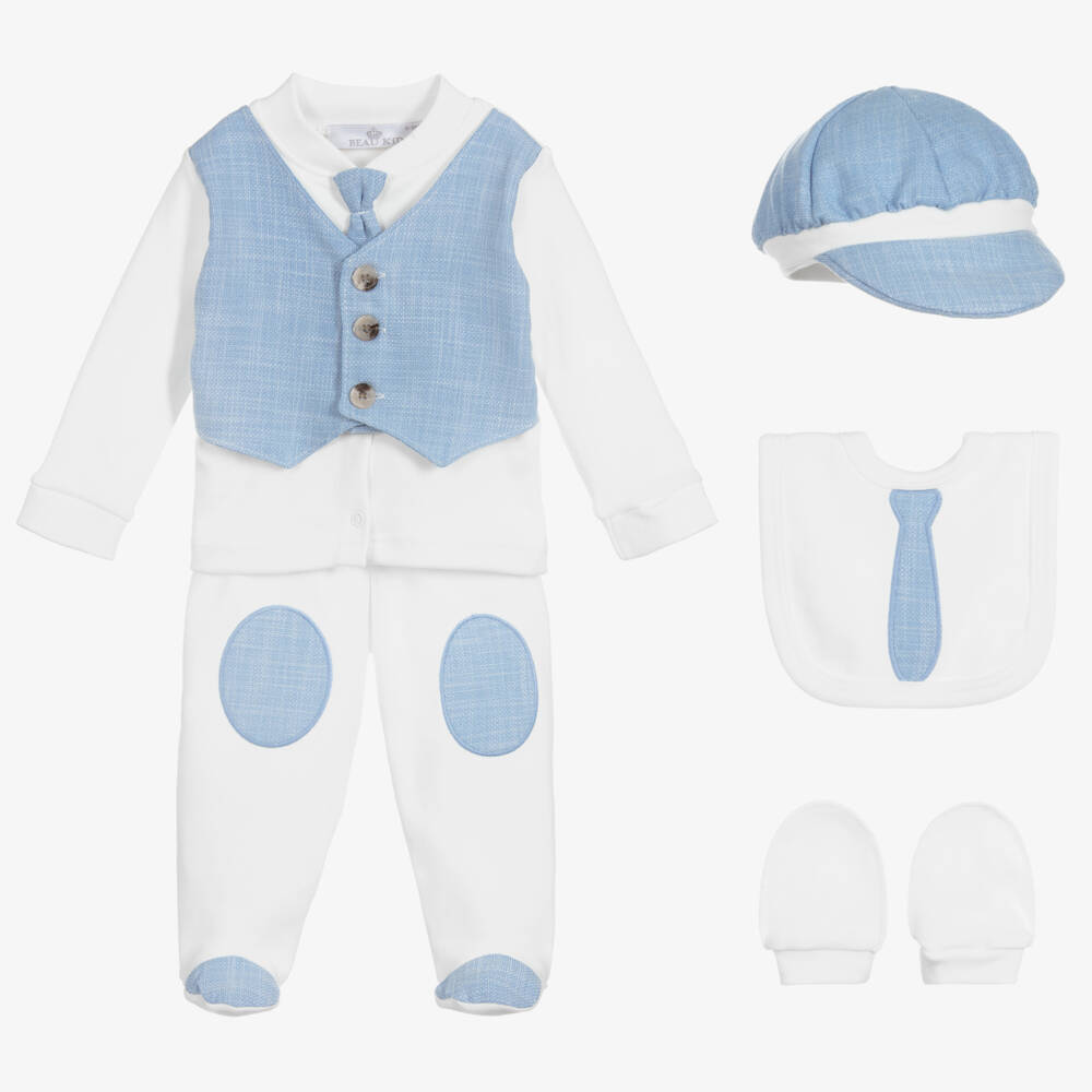Beau KiD-Boys Ivory & Blue Babysuit Set | Childrensalon Outlet
