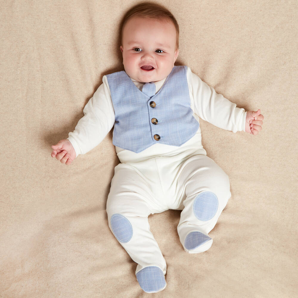 Beau KiD-Boys Ivory & Blue Babysuit Set | Childrensalon Outlet