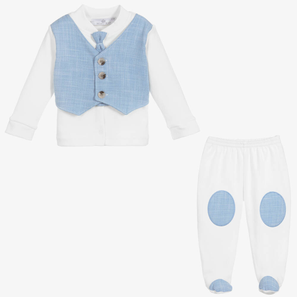 Beau KiD-Boys Ivory & Blue Babysuit Set | Childrensalon Outlet