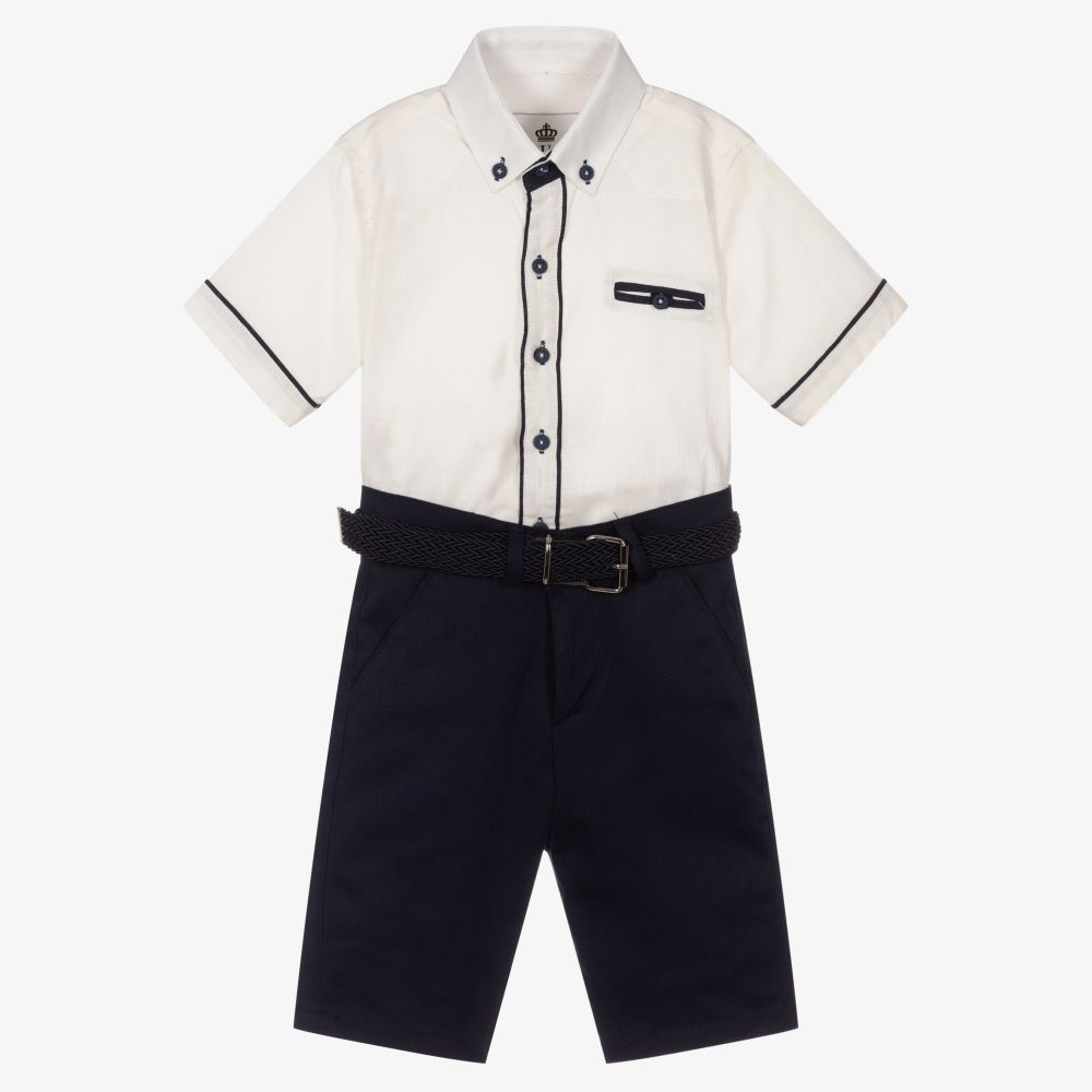 Beau KiD - Boys Ivory & Blue Shorts Set | Childrensalon