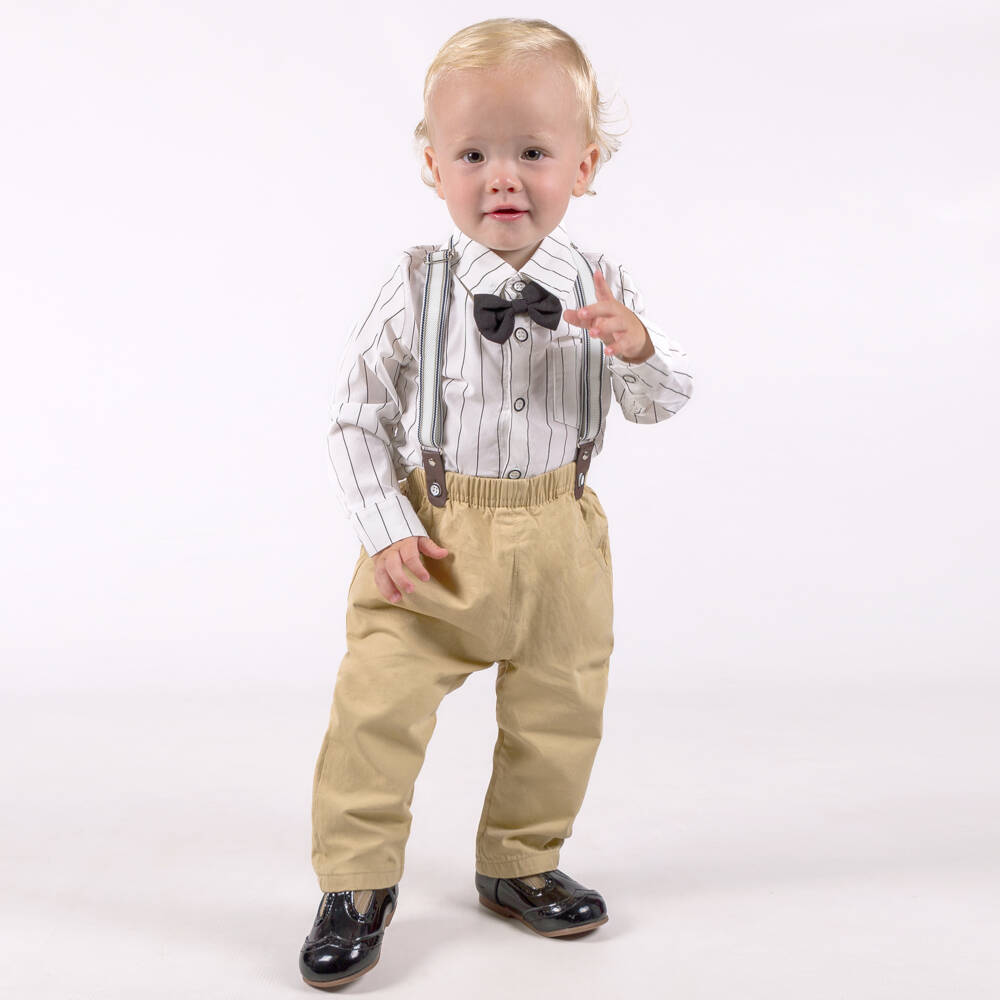 Beau KiD-Boys Ivory Shirt & Tan Trousers Set | Childrensalon Outlet