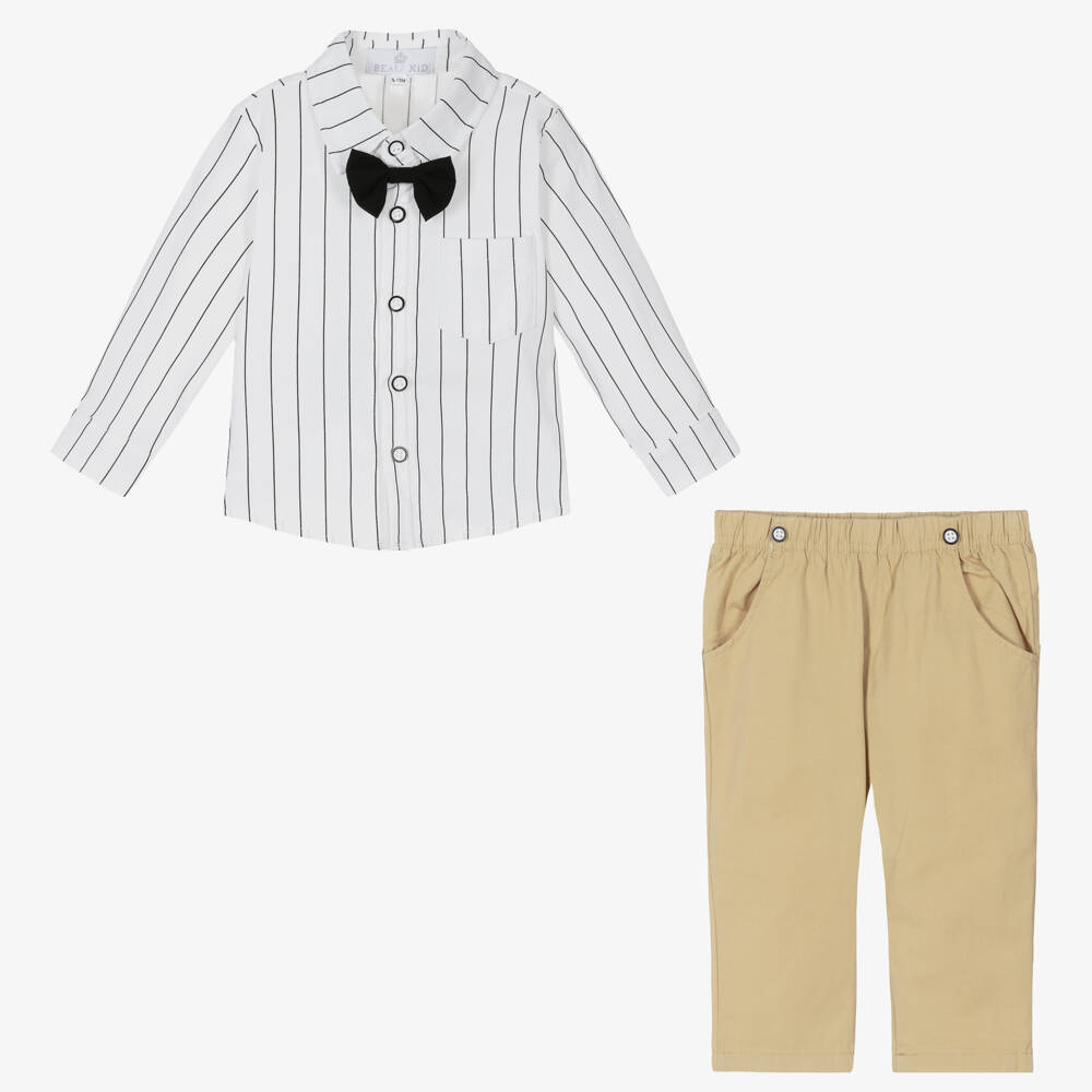 Beau KiD-Boys Ivory Shirt & Tan Trousers Set | Childrensalon Outlet
