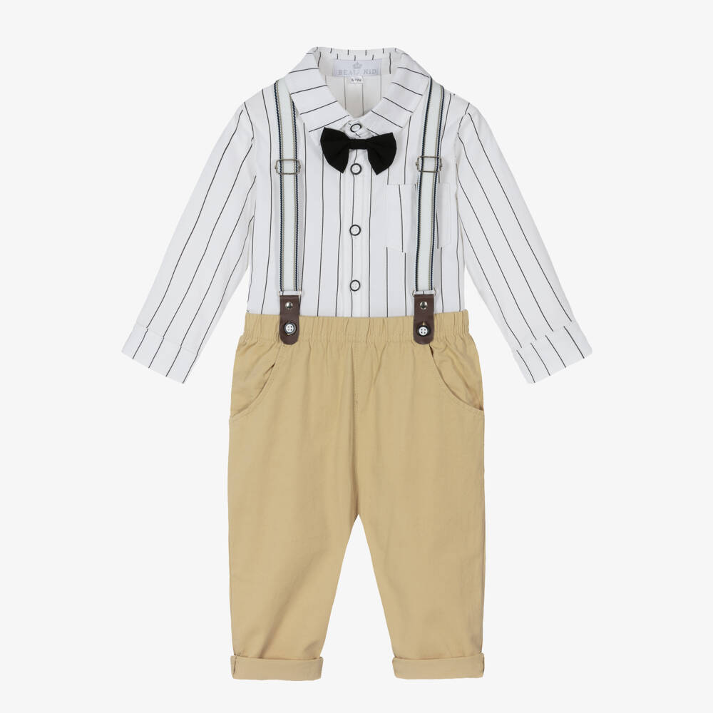 Beau KiD-Boys Ivory Shirt & Tan Trousers Set | Childrensalon Outlet