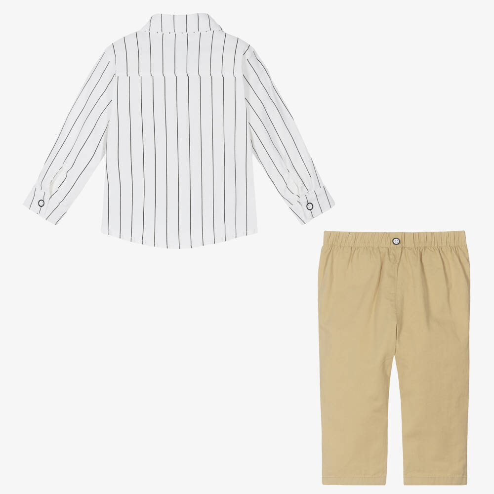 Beau KiD-Boys Ivory Shirt & Tan Trousers Set | Childrensalon Outlet