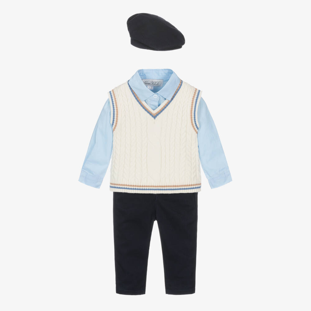 Beau KiD-Boys Ivory Vest & Navy Trousers Set | Childrensalon Outlet