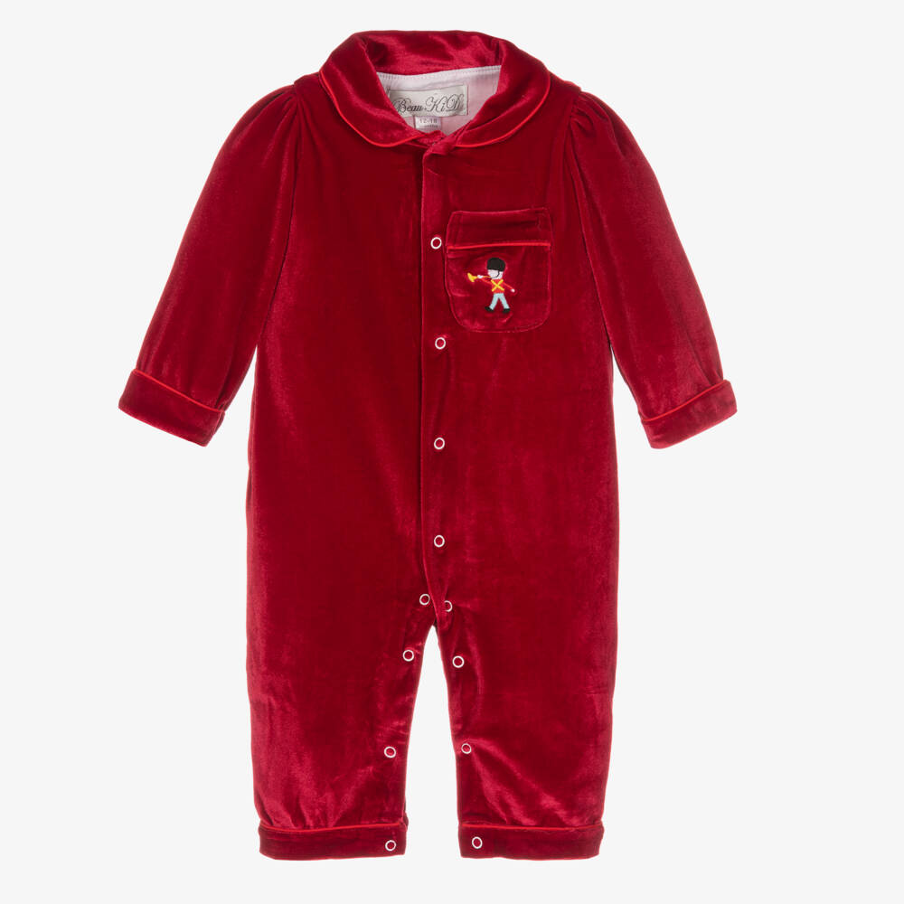 Beau KiD-Boys Luxurious Red Velvet Romper | Childrensalon Outlet