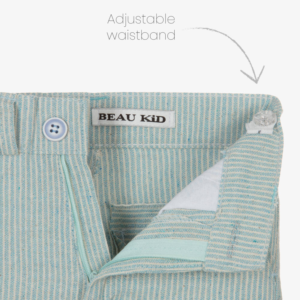Beau KiD-Boys Mint Blue Cotton Stripe Shorts Suit | Childrensalon Outlet