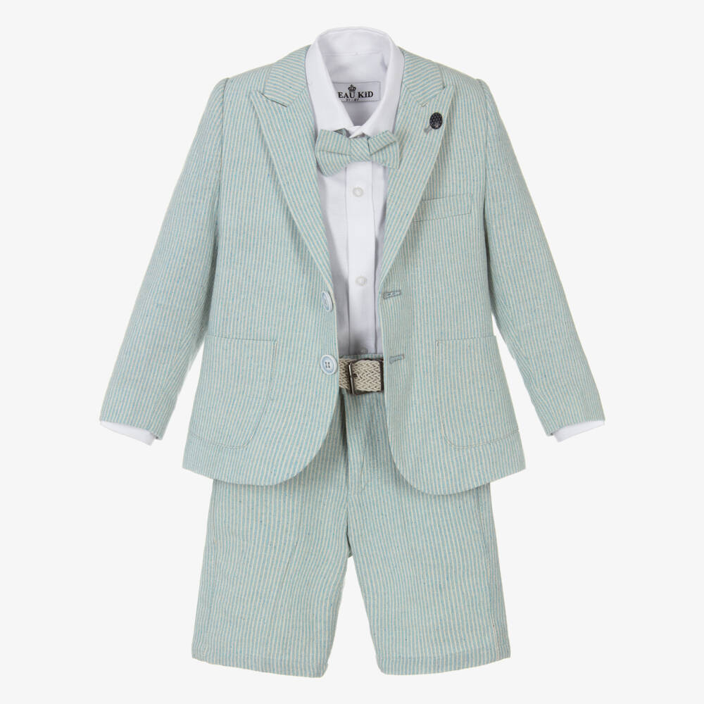Beau KiD-Boys Mint Blue Cotton Stripe Shorts Suit | Childrensalon Outlet