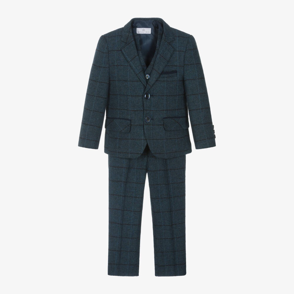 Beau KiD-Boys Navy Blue Check Suit | Childrensalon Outlet