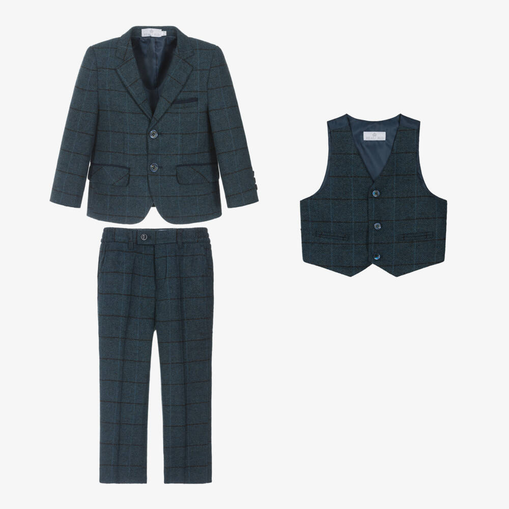 Beau KiD-Boys Navy Blue Check Suit | Childrensalon Outlet
