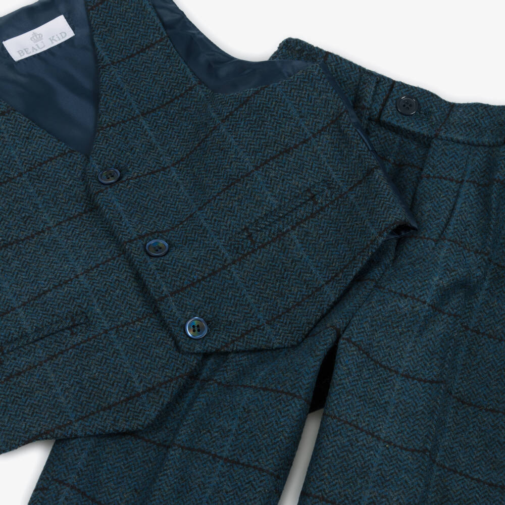 Beau KiD-Boys Navy Blue Check Suit | Childrensalon Outlet