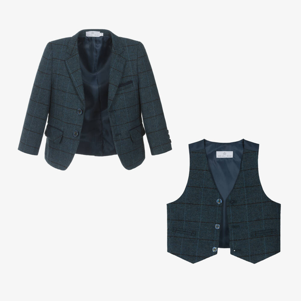 Beau KiD-Boys Navy Blue Check Suit | Childrensalon Outlet