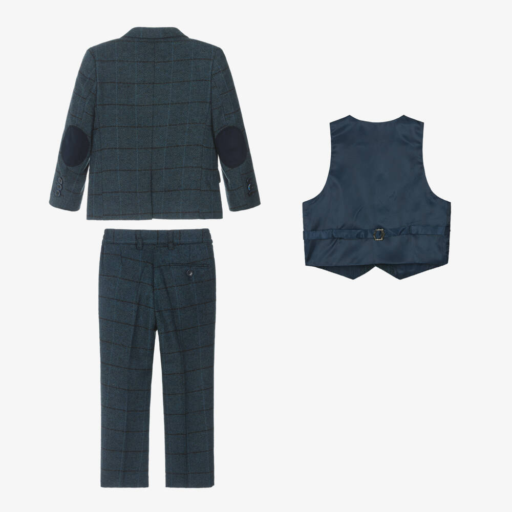 Beau KiD-Boys Navy Blue Check Suit | Childrensalon Outlet