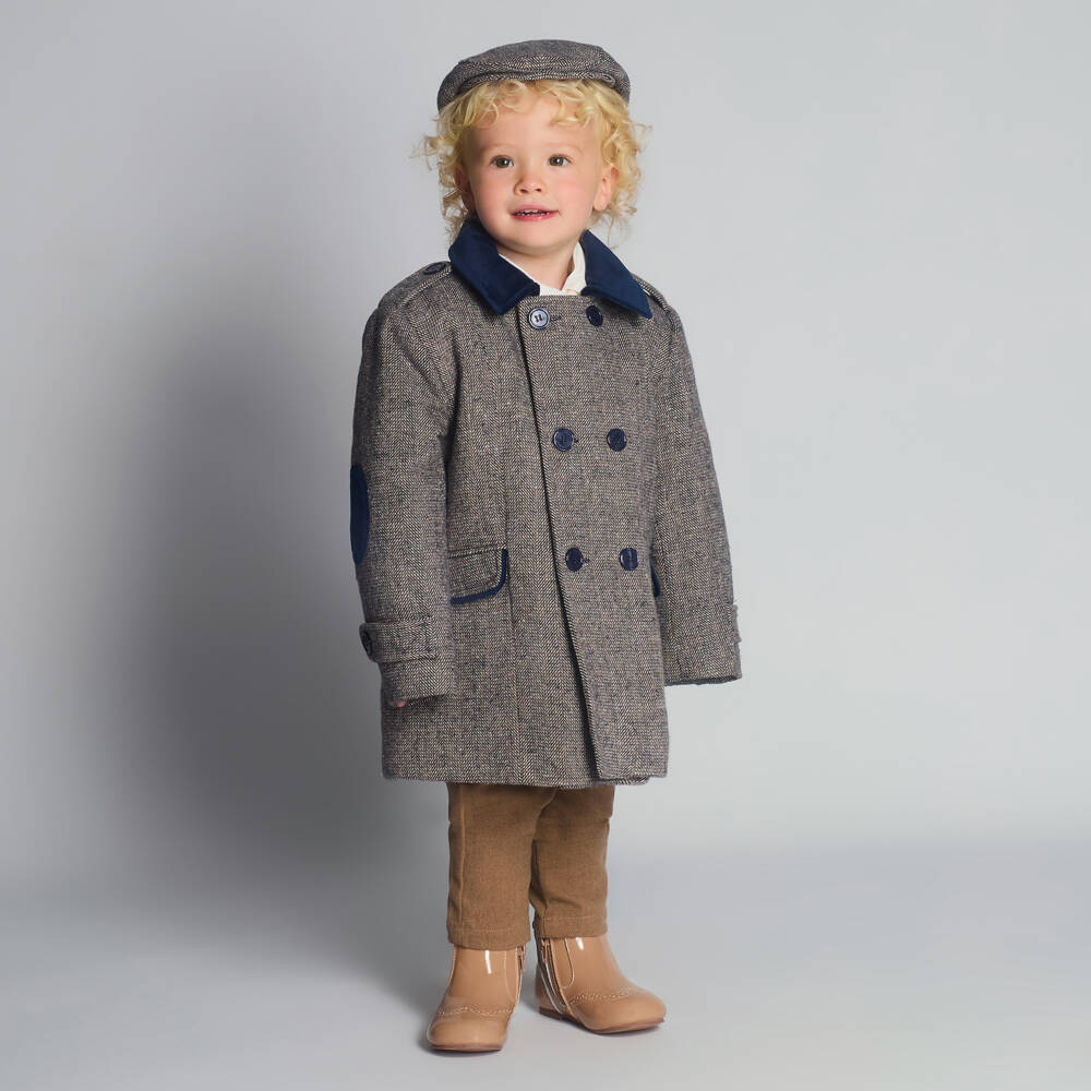 Beau KiD-Boys Navy Blue Houndstooth Coat & Hat Set | Childrensalon Outlet
