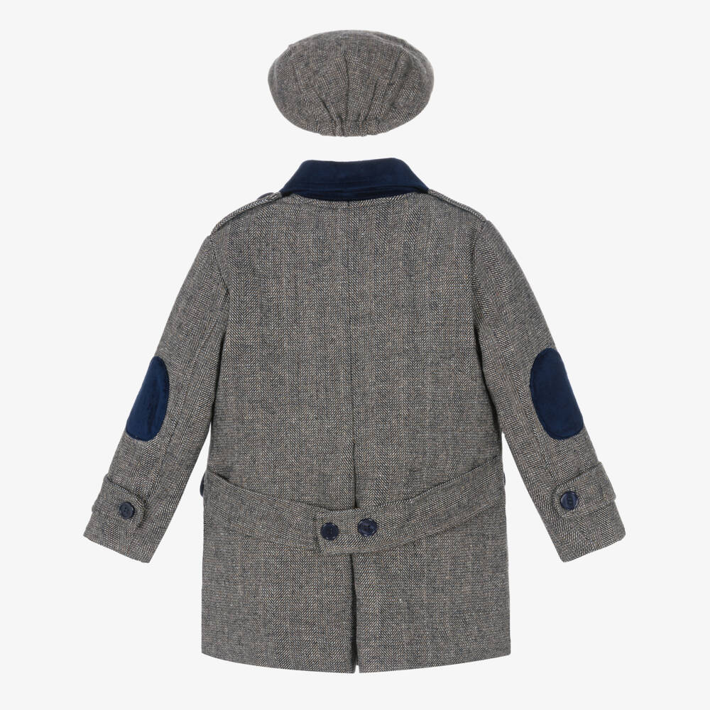 Beau KiD-Boys Navy Blue Houndstooth Coat & Hat Set | Childrensalon Outlet
