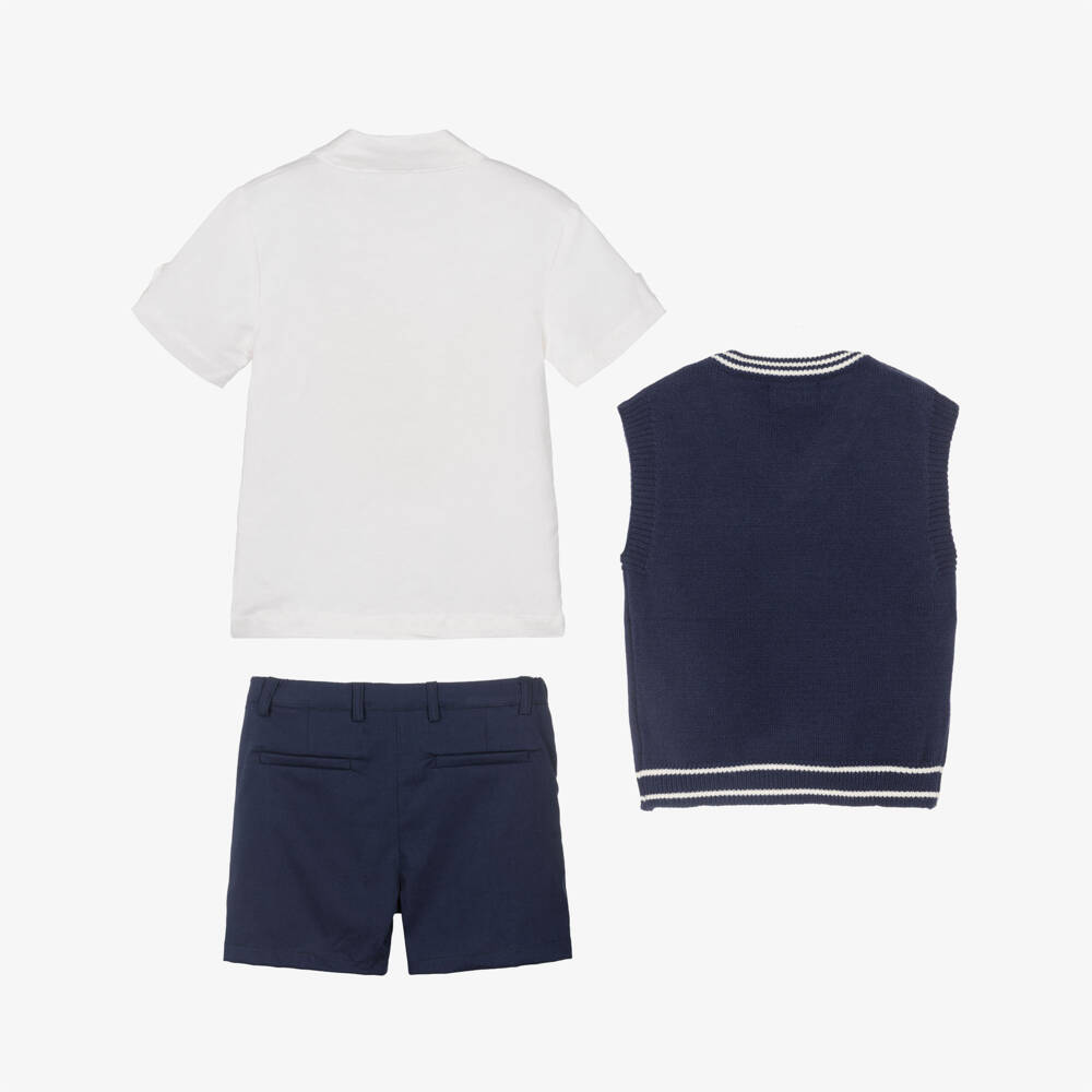 Beau KiD-Boys Navy Blue Slip-Over & Cotton Shorts Set | Childrensalon Outlet