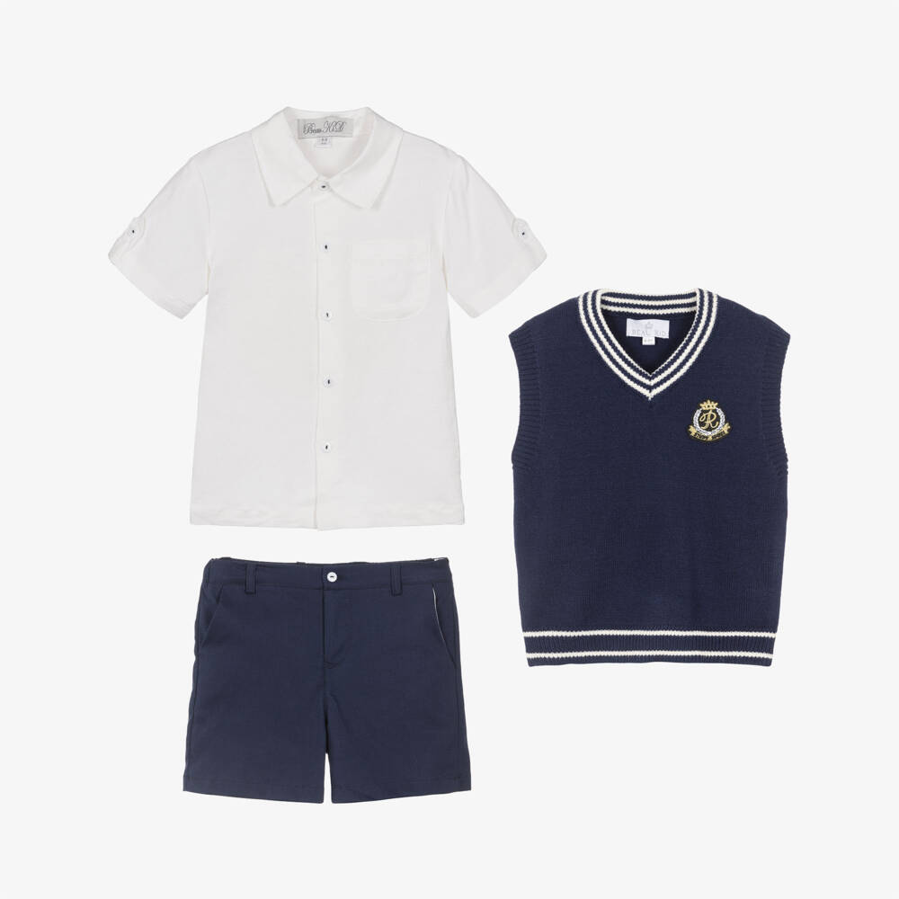 Beau KiD-Boys Navy Blue Slip-Over & Cotton Shorts Set | Childrensalon Outlet