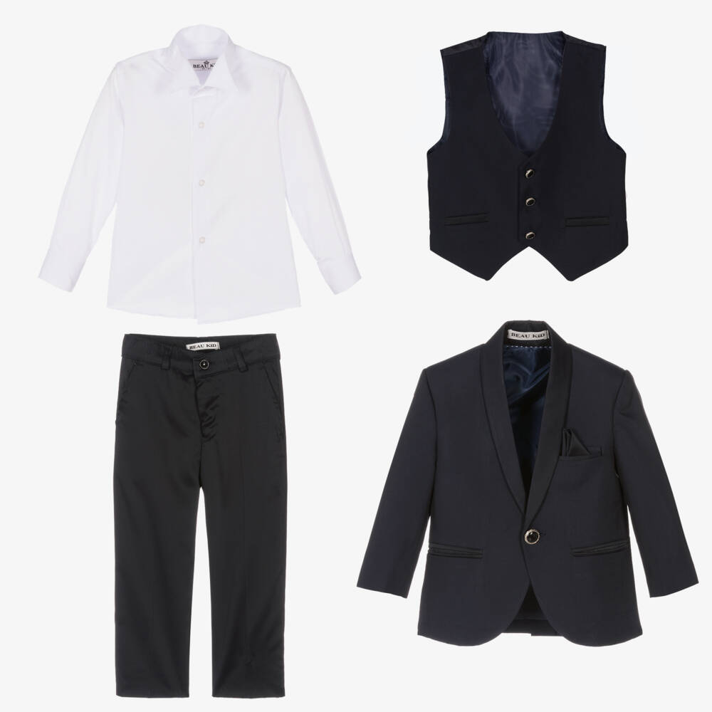 Beau KiD-Boys Navy Blue Tuxedo Suit | Childrensalon Outlet